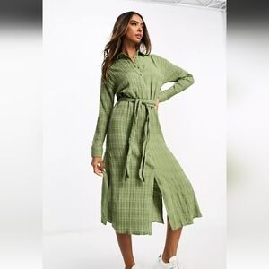 NWT Miss Selfridge textured belted maxi shirt dress in khaki